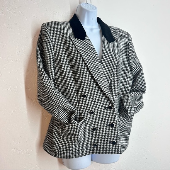 Lord & Taylor Vintage Classic Houndstooth Double Breasted Blazer 12 P Preppy - Picture 4 of 13